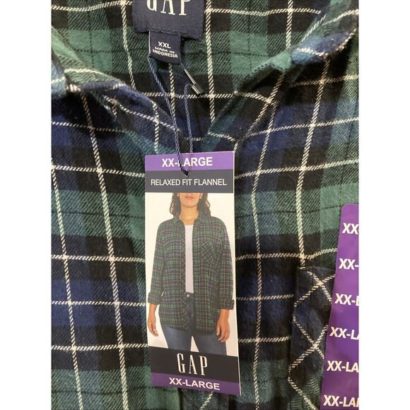 Gap Women's Relaxed Fit Flannel Shirt Sz XXL New Nixie Plaid Blue Green $70 - Picture 4 of 7